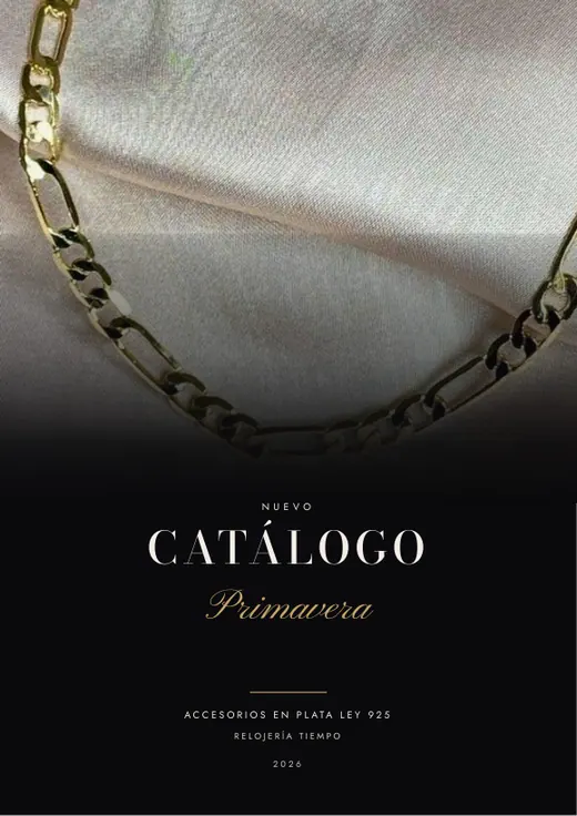 Portada de un catálogo en PDF de joyería, con fondo oscuro y letras doradas