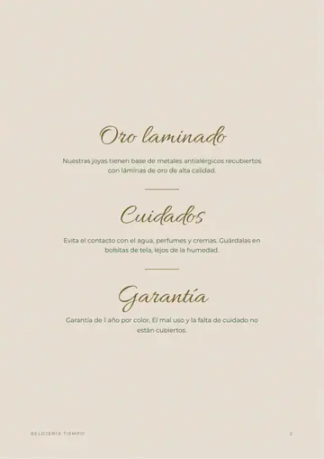 Página interna del estilo Oro y Crema